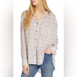 Free People Break My Stride Plaid Tunic Button-Up Shirt Size M